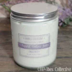 Whipped Tallow Unscented large frosted glass jar with metal lid open view