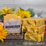 Confetti Soap yellow tallow soap with multicolor soap shreds labeled