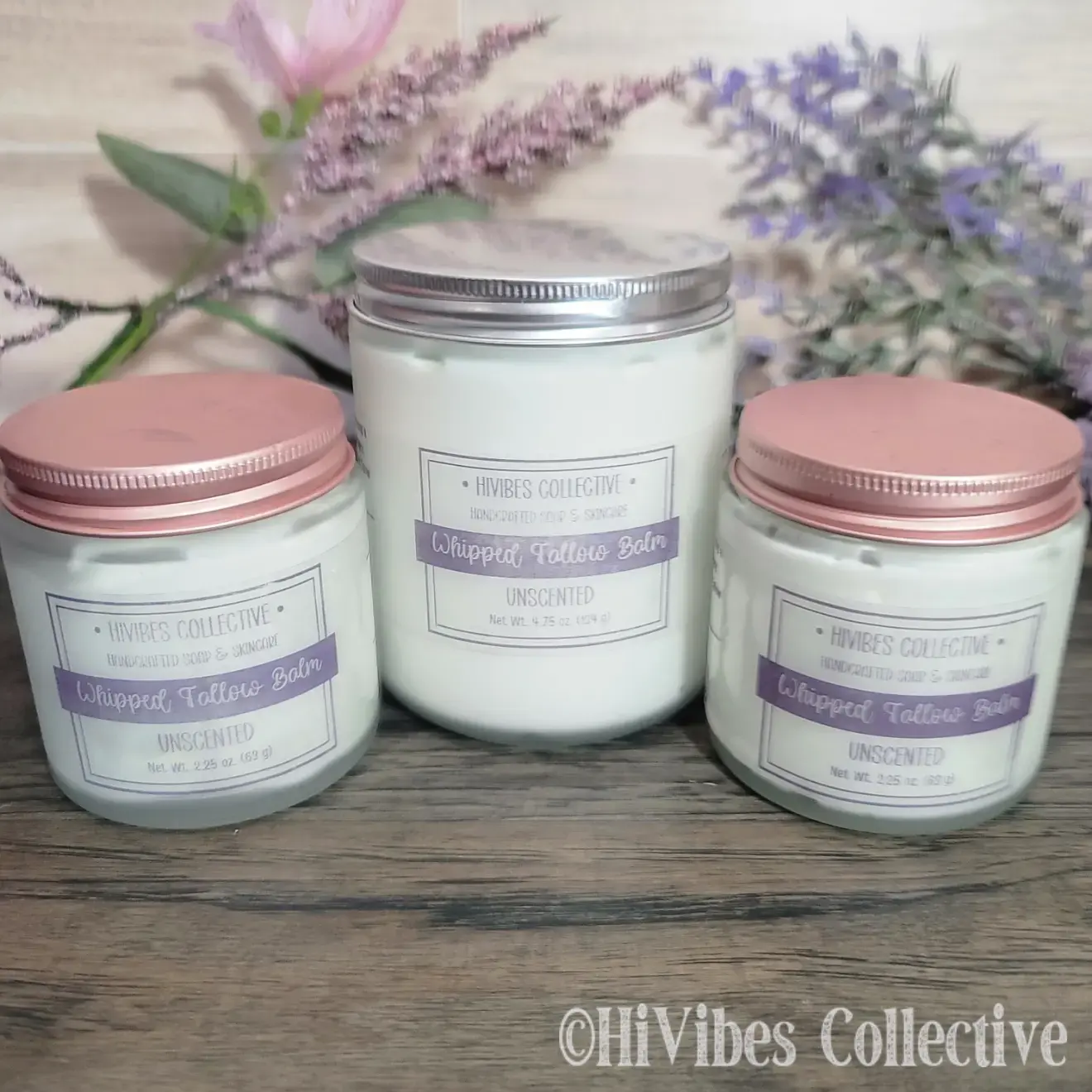 Whipped Tallow Unscented small and large frosted glass jars with metal lids