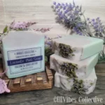 Lavender Mint Soap lavender and spearmint tallow soap with botanical toppings labeled