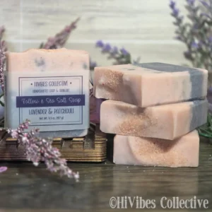 Brine & Blossom sea salt tallow soap denim blue and blush pink two-toned bar