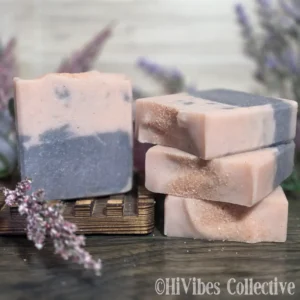 Brine & Blossom sea salt tallow soap soft denim blue and pink bar close up