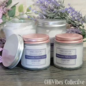 Magnesium Whipped Tallow Scented small and large frosted glass jars lavender mint peppermint frankincense