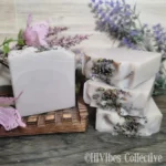 Lavender Soap soft lavender tallow soap with dried lavender buds and poppy seeds on top unlabeled