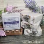 Lavender Soap light purple handcrafted tallow soap with lavender essential oil labeled
