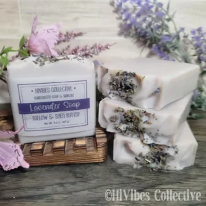 Lavender Soap light purple handcrafted tallow soap with lavender essential oil labeled