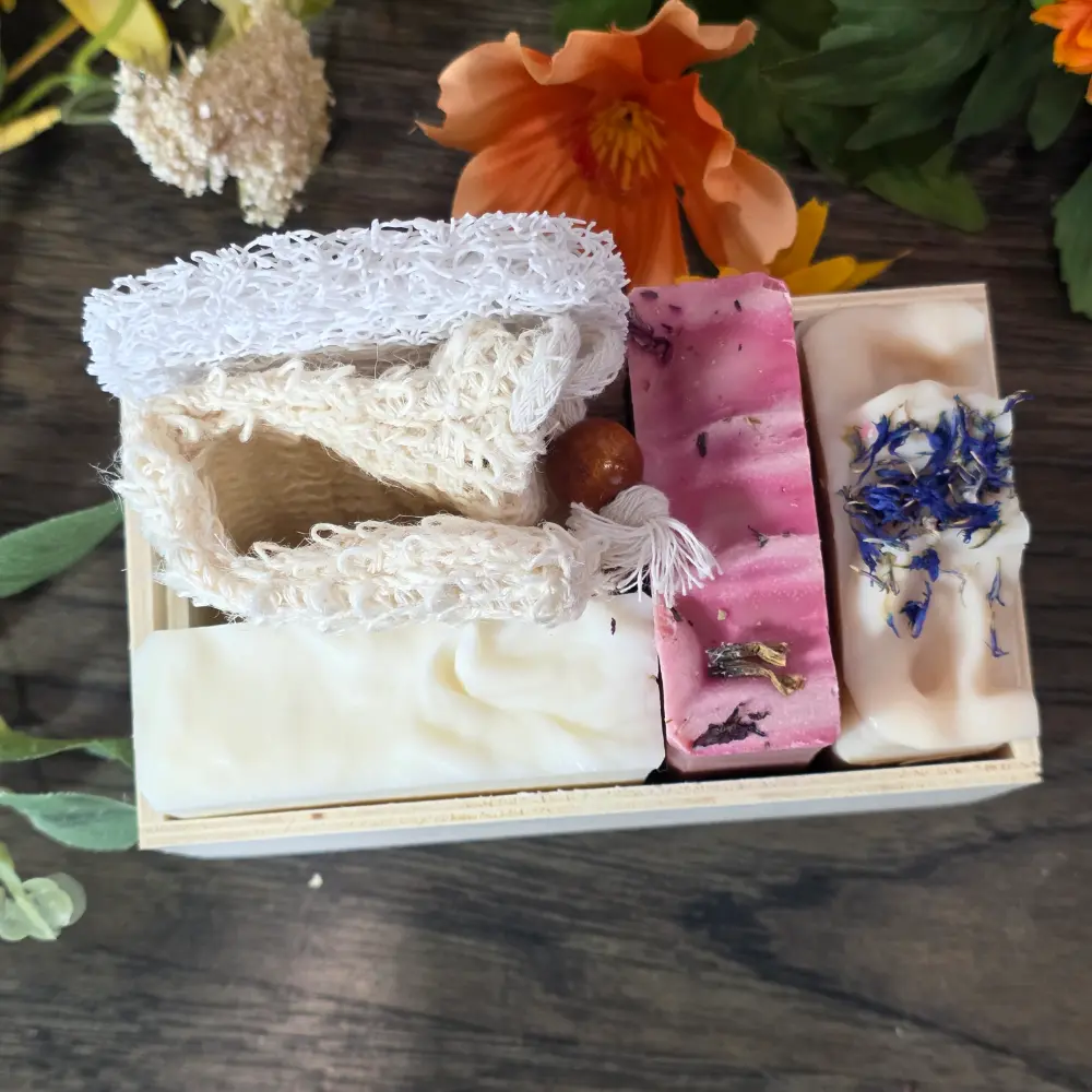 3 Soap Crate with Sisal Soap Saver and Soap Pad - Top View