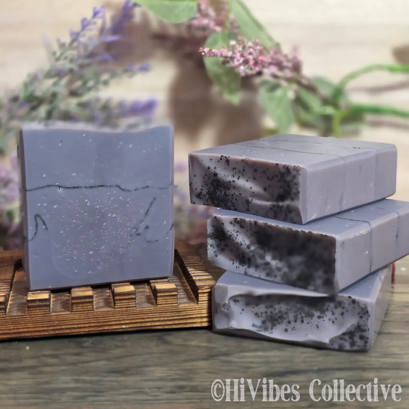 Manly Man Soap deep purple tallow soap with black glitter mica line unlabeled