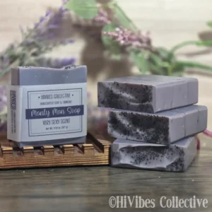 Manly Man Soap dark purple handcrafted soap with black glitter mica labeled
