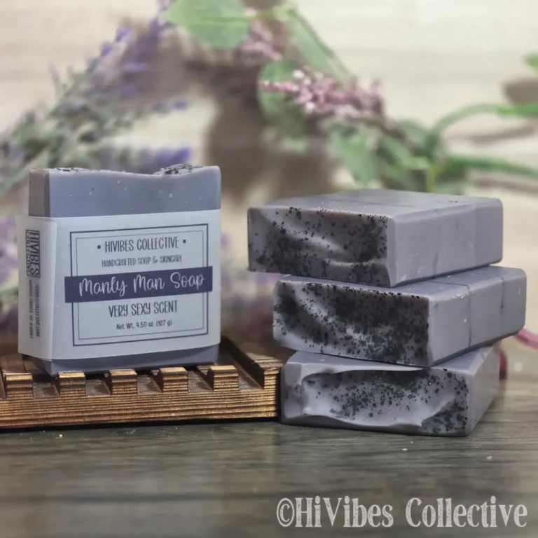 Manly Man Soap dark purple handcrafted soap with black glitter mica labeled
