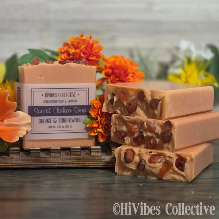 Sacral Chakra Soap warm orange tallow soap with tumbled carnelian stones