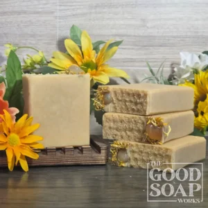 Solar Plexus Chakra Soap muted golden yellow tallow soap with calendula petals and yellow carnelian stones
