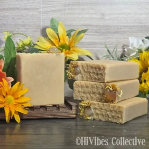 Solar Plexus Chakra Soap muted golden yellow tallow soap with calendula petals and yellow carnelian stones
