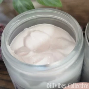Magnesium Whipped Tallow close up open frosted glass jar showing whipped texture