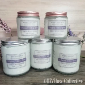 Whipped Tallow Infused vanilla and calendula options small and large frosted glass jars