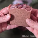 Rosehip Garden Tallow Soap dark pink rhubarb-infused tallow soap with botanical topper