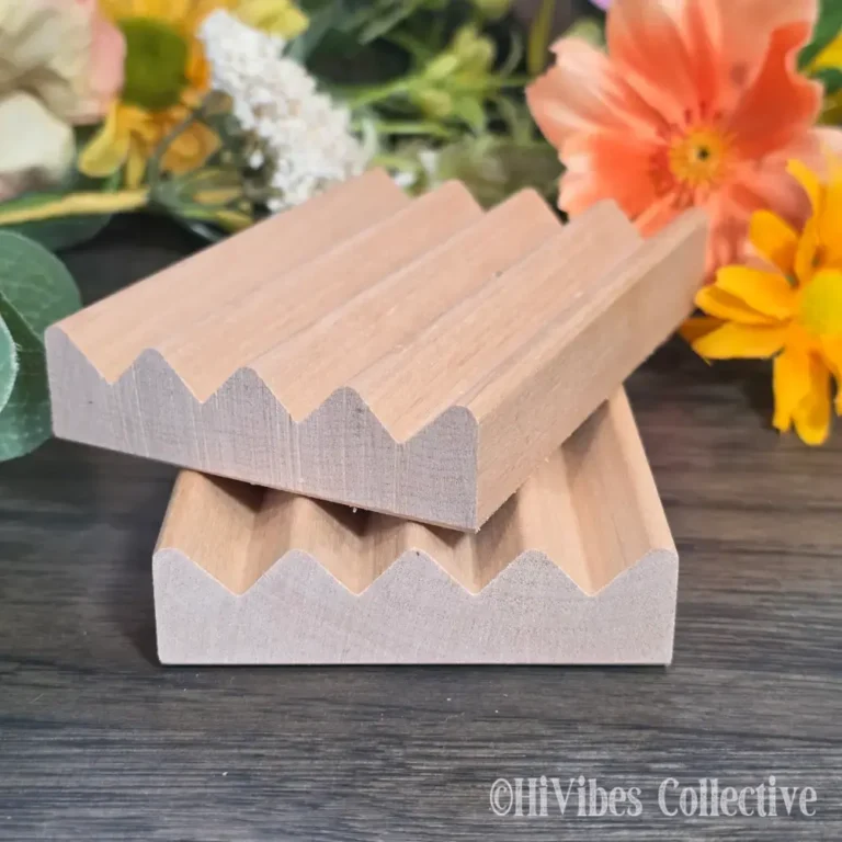 Flat alder wood soap dish with slotted surface to drain water and keep soap dry between uses