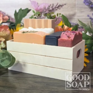 Soap Lovers Gift Crate - Side View shown with Wood Soap dish (without Bows)