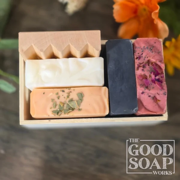 Soap Lovers Gift Crate - Top View shown with Wood Soap dish (without Bows)