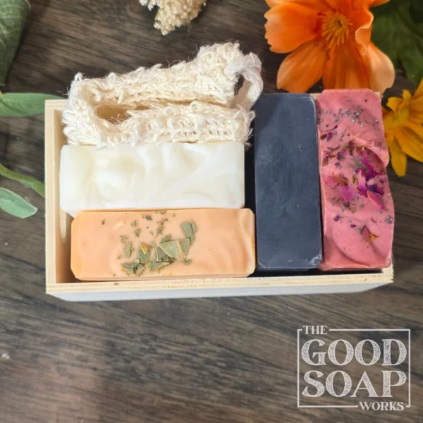 Soap Lovers Gift Crate - Top View shown with Sisal Soap Saver (without Bows)