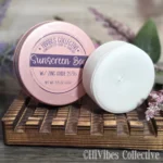 Sun & Shield mineral sunscreen bar made with 25% non-nano zinc oxide, shown as a solid bar