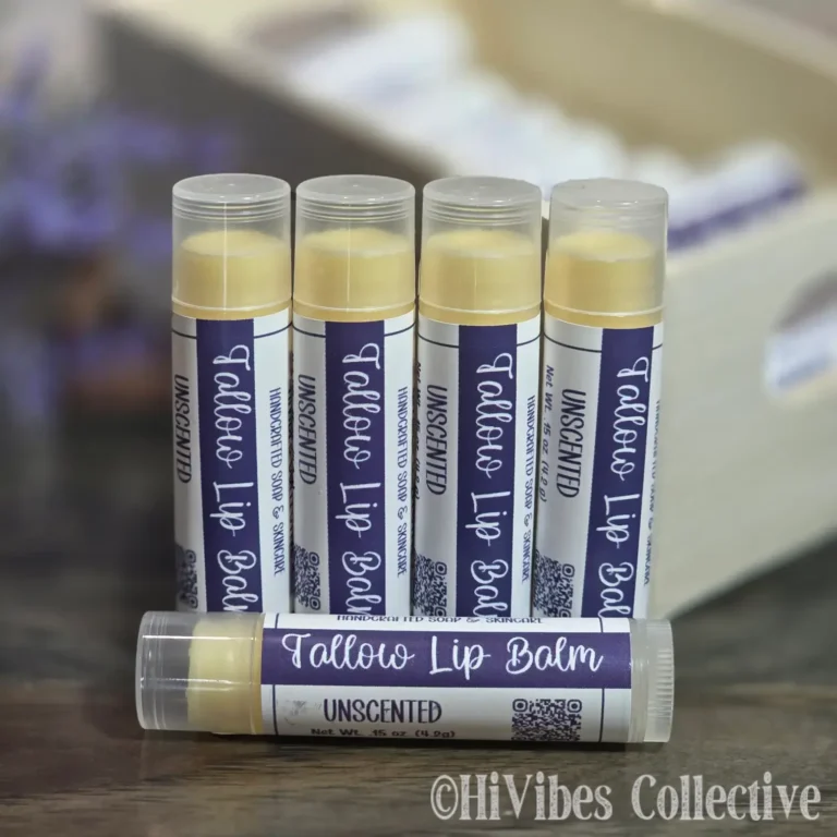 Tallow Lip Balm Unscented soft yellow tallow and beeswax lip balm tube with rosehip oil