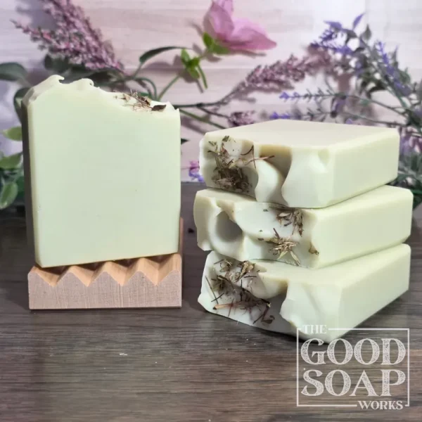 Herbalist's Tallow Soap on Soap Dish showing Side and Top View