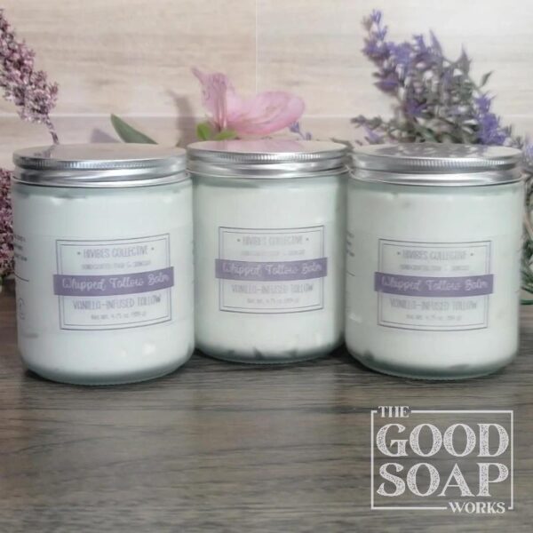 Whipped Tallow Infused large frosted glass jar with metal lid