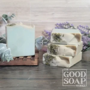 Eucalyptus Mint Soap Top & Side View on Soap Dish - no label