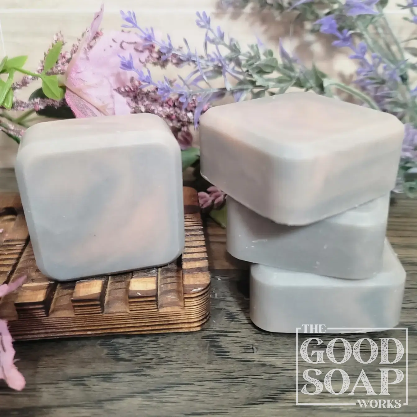 Smoke & Petal Facial Bar vegan activated charcoal and soft pink hand-swirled soap bar