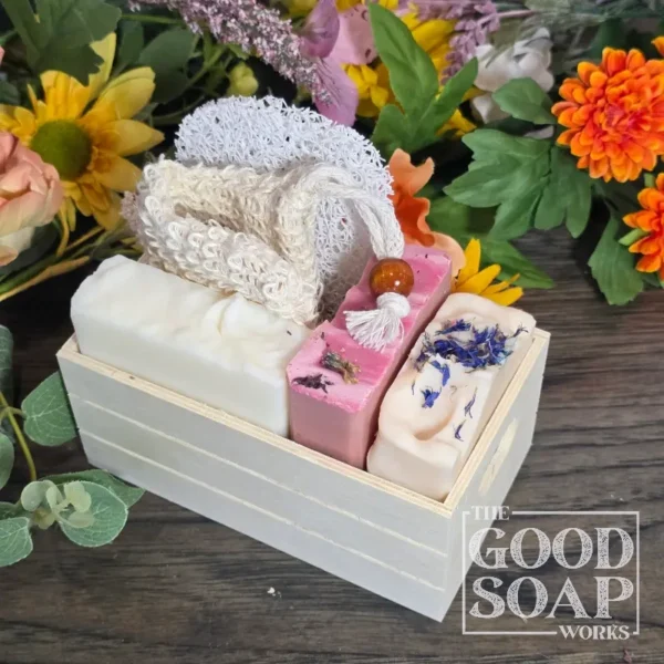 3 Soap Crate with Sisal Soap Saver and Soap Pad - Side View