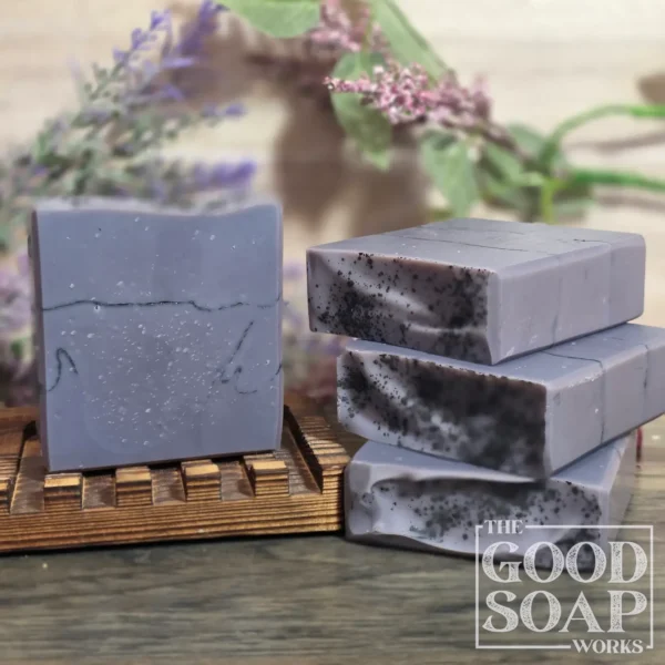 Manly Man Soap deep purple tallow soap with black glitter mica line unlabeled