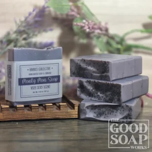 Manly Man Soap dark purple handcrafted soap with black glitter mica labeled