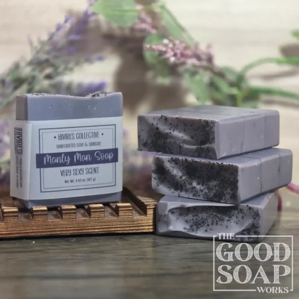 Manly Man Soap dark purple handcrafted soap with black glitter mica labeled