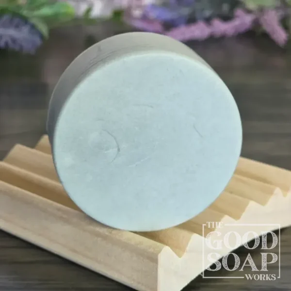 Blue Mango Conditioner Bar on Curved Soap Dish