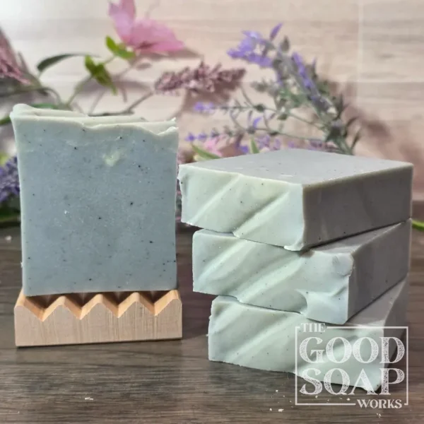 Blue Atlas Soap Top & Side View on Soap Dish