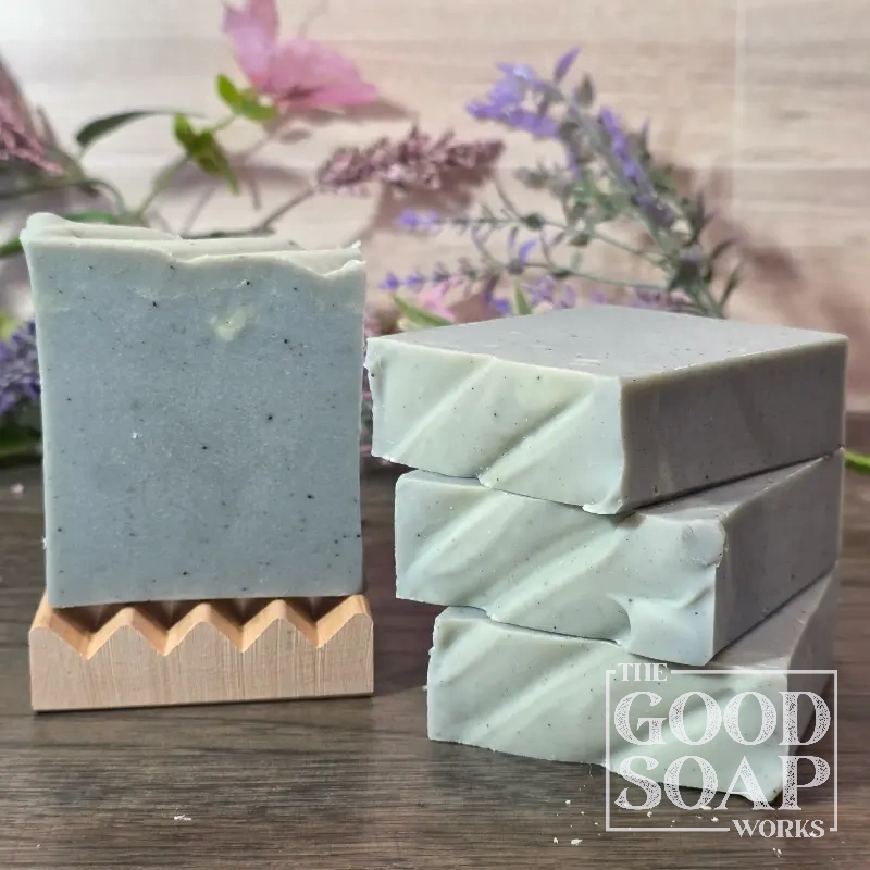 Blue Atlas Soap Top & Side View on Soap Dish