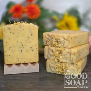 Sunlit Citrus Soap Top & Side View on Soap Dish - no label