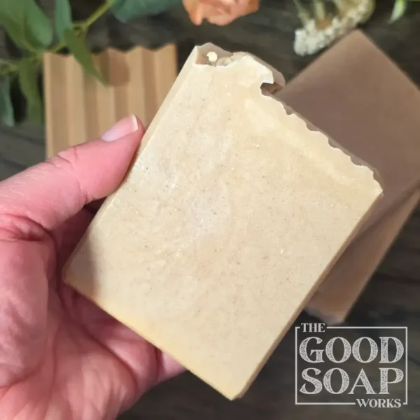 Honeycomb & Oat Soap in hand showing side