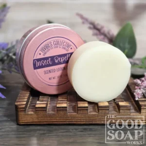 Citronella & Cedar Lotion Bar DEET-free insect repellent solid lotion bar in reusable aluminum tin