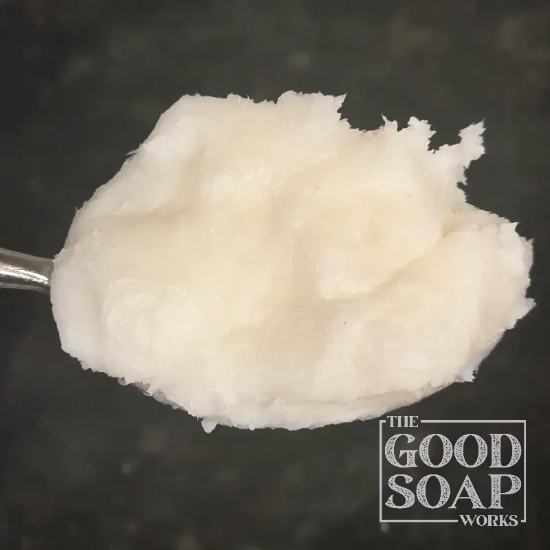 Block of Lard showing its white solid texture, a traditional soap making fat used by The Good Soap Works Co.