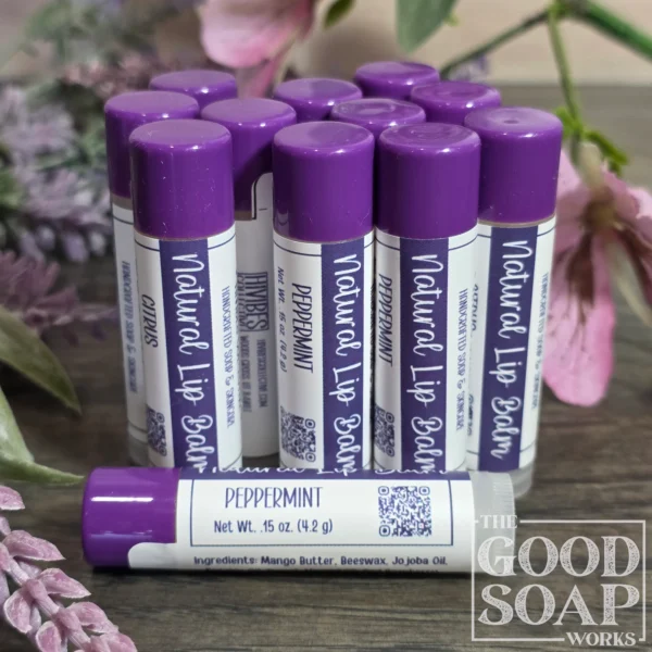 Mango Butter Lip Balm Peppermint scented tallow-free mango butter beeswax lip balm tube
