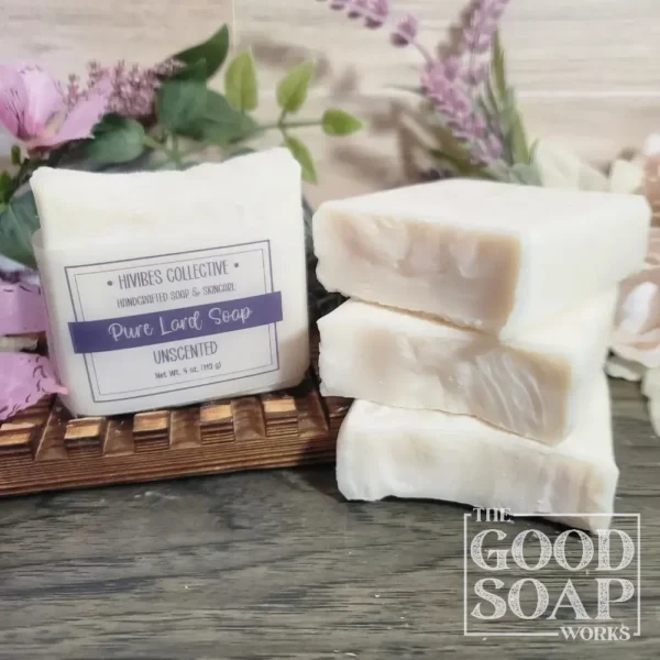 Pure Lard Soap on Soap Dish with Label