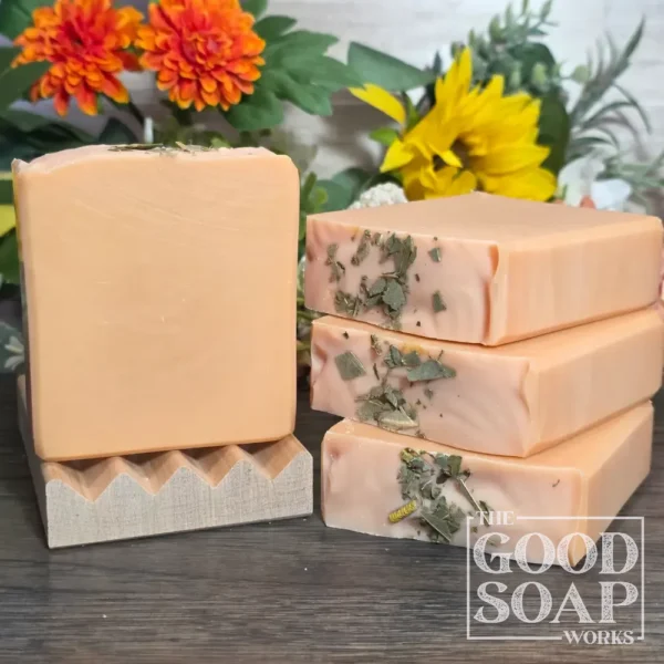 Refresh & Restore Spa Soap sitting on soap dish showing top and side views