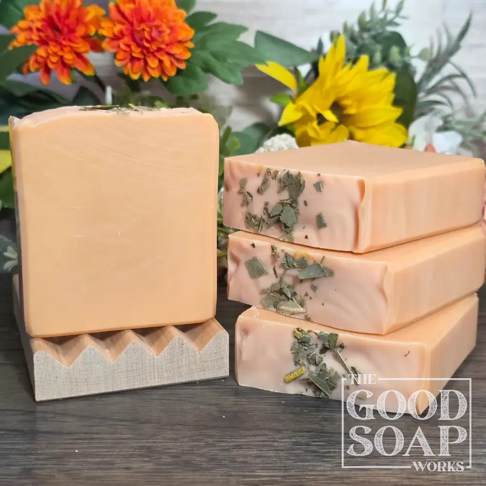 Refresh & Restore Spa Soap sitting on soap dish showing top and side views