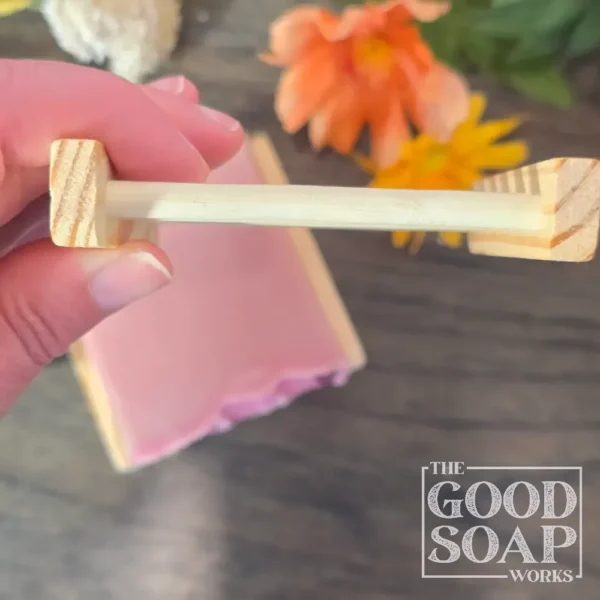 Bamboo soap dish ladder with open rung design for drainage and airflow between uses