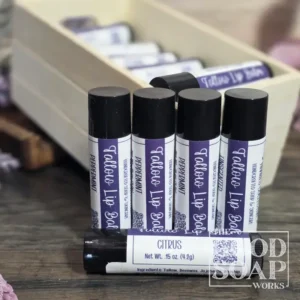 Tallow Lip Balm Citrus orange and grapefruit scented tallow beeswax lip balm tube