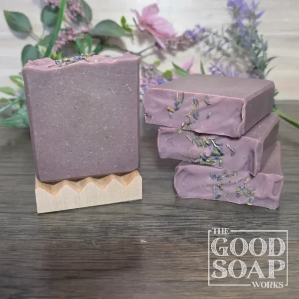 Violet Mint Soap on Soap Dish showing side and top