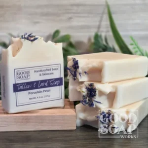 Porcelain Petal Plant-Based Soap showing top and sides - with label